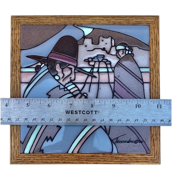 Southwest Style Ceramic Tile Trivet Wall Art By Teissedre 1988 Wood Frame 7 1/8" - Picture 5 of 7